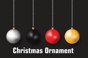 4 Colorful Christmas Ornaments on Black Background vector