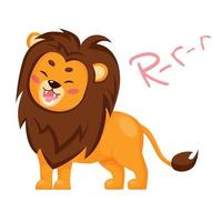 Cute cartoon lion roaring. Vector illustration isolated on white background