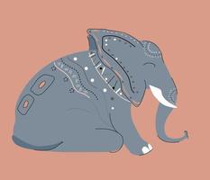 Cute elephant sitting. Cartoon character with pattern line, vector for print.