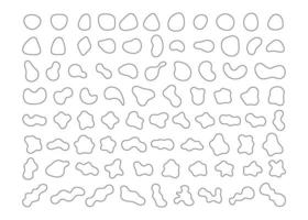 Organic abstract random blob shapes in minimal black line design. Fluid irregular forms elements outline. Liquid blotch silhouettes, amorphous frame water, creative bubble. Vector illustration