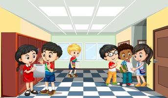 School scene with students cartoon character vector