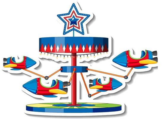 Sticker template with Carousel rides at fun fair isolated