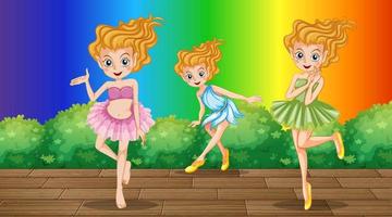 Fairies cartoon character on rainbow gradient background vector