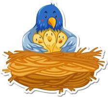 Mother and babies bird in the nest vector