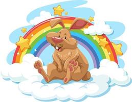 Cute rabbit on the cloud with rainbow vector