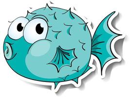 Cute puffer fish sea animal cartoon sticker vector