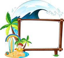 Tema de playa de verano con banner vacío aislado sobre fondo blanco. vector