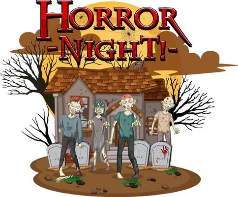 Horror Night text design with Haunted House