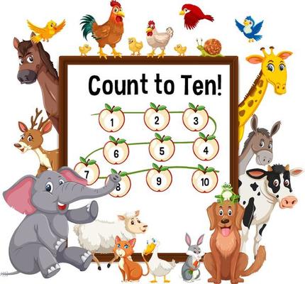 Count to ten board with wild animals