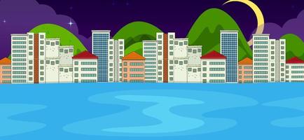 Horizontal scene with river and cityscape background vector