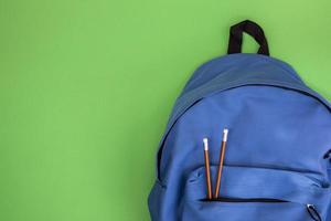 blue school knapsack  pencils