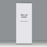 Roll up banner design vector template and text