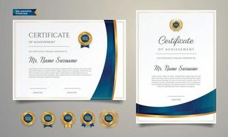 Appreciation certificate border template with golden badges vector