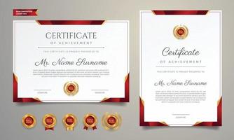 Premium diploma certificate of achievement template with gold and red badges