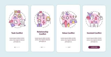 tipos de conflictos incorporando la pantalla de la página de la aplicación móvil vector