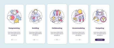 Conflict resolution strategies onboarding mobile app page screen vector