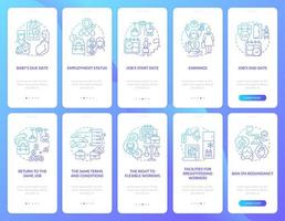 Maternity leave related blue gradient onboarding mobile app page screen set vector