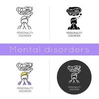 Personality disorder icon. Maladaptive behaviour. Deviation. Mental health issue. Anxiety and distress. Personal disruption. Flat design, linear and color styles. Isolated vector illustrations