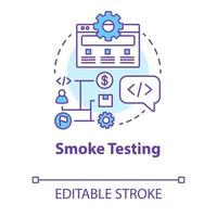 icono de concepto de prueba de humo. Ilustración de línea fina de idea de etapa de desarrollo de software. construir pruebas de verificación. programación de aplicaciones. se proyecta. dibujo de contorno aislado vectorial. trazo editable vector