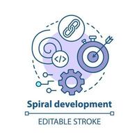 Spiral development concept icon. Strategy management. Planning and achieving goal. Software system engineering idea thin line illustration. Vector isolated outline drawing. Editable stroke