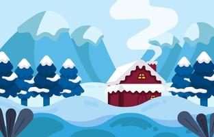 Winter Landscape with Cottage and Fir Trees Concept vector