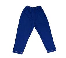Blue pants on a white background, sleep pants close up. Sleep pants photo
