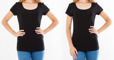 Establecer camiseta de mujer, camiseta de niña, camiseta de diseñador, en blanco foto