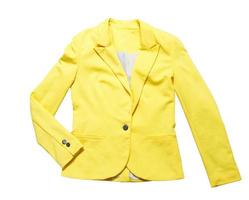 chaqueta femenina clásica aislada. Oficina de la mujer clásico traje amarillo chaquetas aisladas sobre fondo blanco. foto