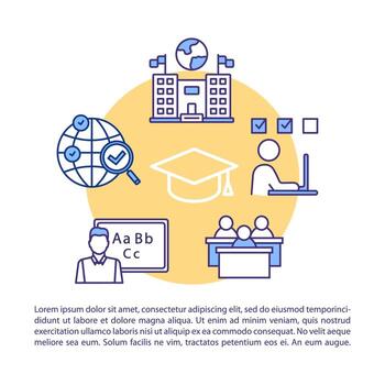 Education concept icon with text. University entrance. Studying schedule. Class, lecture. Article page vector template. Brochure, magazine, booklet design element with linear illustrations