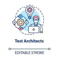 Test architects concept icon. Software development idea thin line illustration. App programming. IT project managment. Senior testing professional. Vector isolated outline drawing. Editable stroke