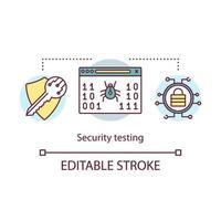 Security testing concept icon. Bug in safety system of program. Data protection problem. Software debugging idea thin line illustration. Vector isolated outline drawing. Editable stroke