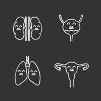 Sad human internal organs chalk icons set vector