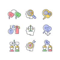 Critical mindset and attitude RGB color icons set vector