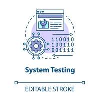 System testing concept icon. Software development stage idea thin line illustration. Application perfomance verification. IT project managment. Vector isolated outline drawing. Editable stroke