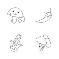 Vegetables cute kawaii linear characters vector