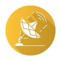 Telecommunication industry yellow flat design long shadow glyph icon. Global broadcasting and telecommunication with satellite. Radio signal, frequency waves. Vector silhouette illustration