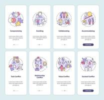 Conflict management onboarding mobile app page screen set vector