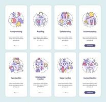 Conflict management onboarding mobile app page screen set vector