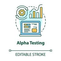 Alpha testing concept icon. Software development stage idea thin line illustration. Application perfomance verification. IT project managment. Vector isolated outline drawing. Editable stroke