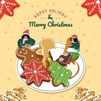 Elves Decorating Christmas Cookies Concept vector
