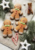 Christmas gingerbread cookies on textile background