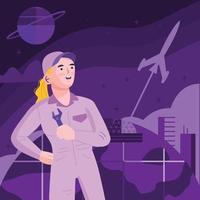 mujer ingeniera trabaja en naves espaciales vector