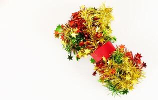 Christmas decoration red yellow and green on white backgrounds photo