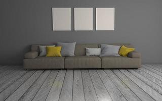 3D Rendered of Interior Modern Living Room with Sofa - Couch and Table Realistic Mockup photo