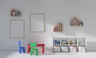 Kids Room, Play house, kids furniture with toy and frame mockup photo