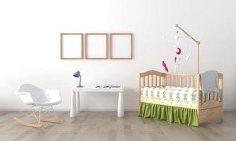 Kids Room, Play house, kids furniture with toy and frame mockup photo