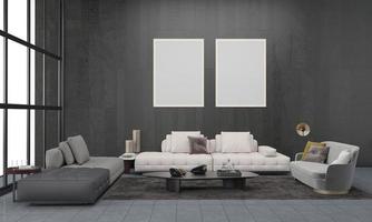 Realistic Mockup 3D Rendered Interior of Modern Living Room with Sofa - Couch and Table photo