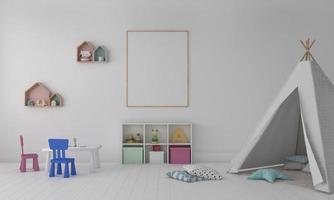 Kids Room, Play house, kids furniture with toy and frame mockup photo