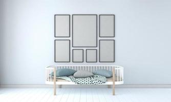 Kids Room, Play house, kids furniture with toy and frame mockup photo