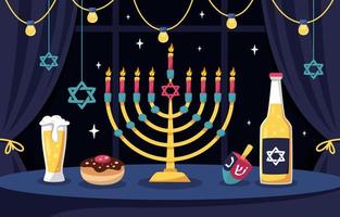 feliz concepto de hanukkah con velas encendidas en menorá vector